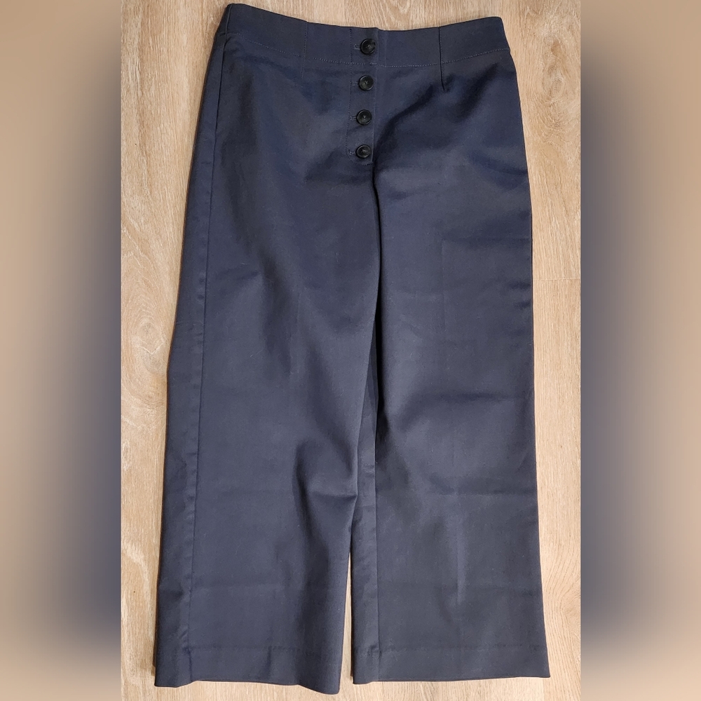LOFT NWT Gray High Waist Wide Leg Cropped  Button-up Trousers